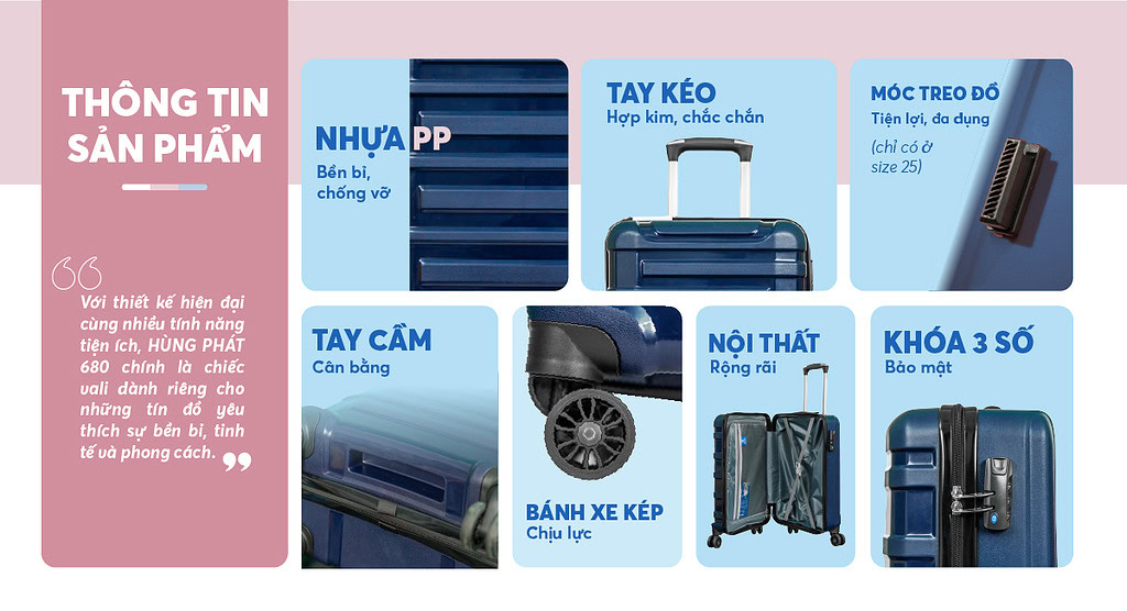 Tính năng vali nhựa Hùng Phát PP 680